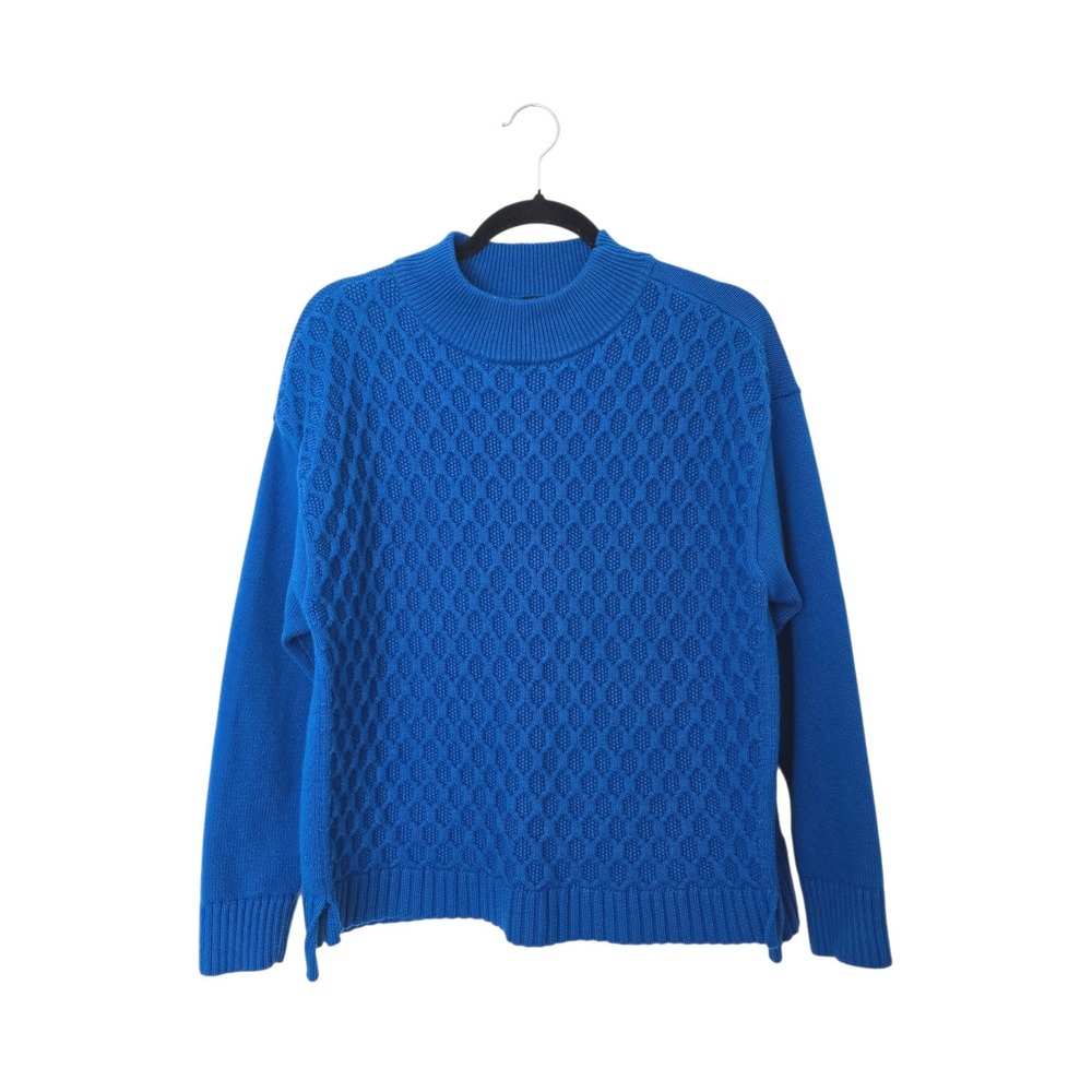 Talbots Honeycomb Knit Sweater Women XL Blue NWOT Mock Neck Cotton Blend